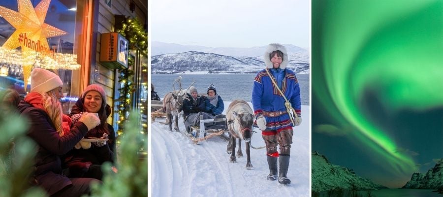 Julestemning og reinsdyrsledetur under nordlyset i Tromsø