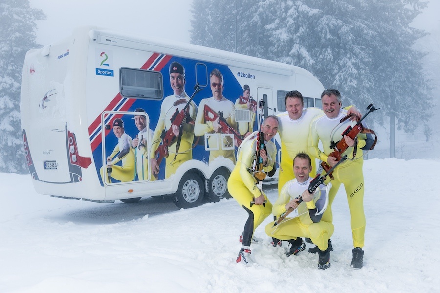 TV2s Christian P. Paasche, Harald Bredeli, Erik Libæk Hansen, Odd-Bjørn Hjelmeset og Ole Kristian Stoltenberg er klare for Skiskytter VM 2016 i Holmenkollen.