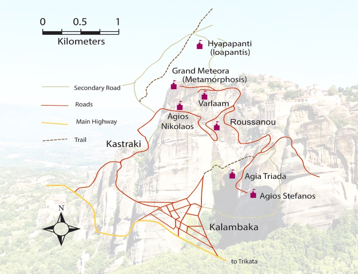 Kart Meteora klostere