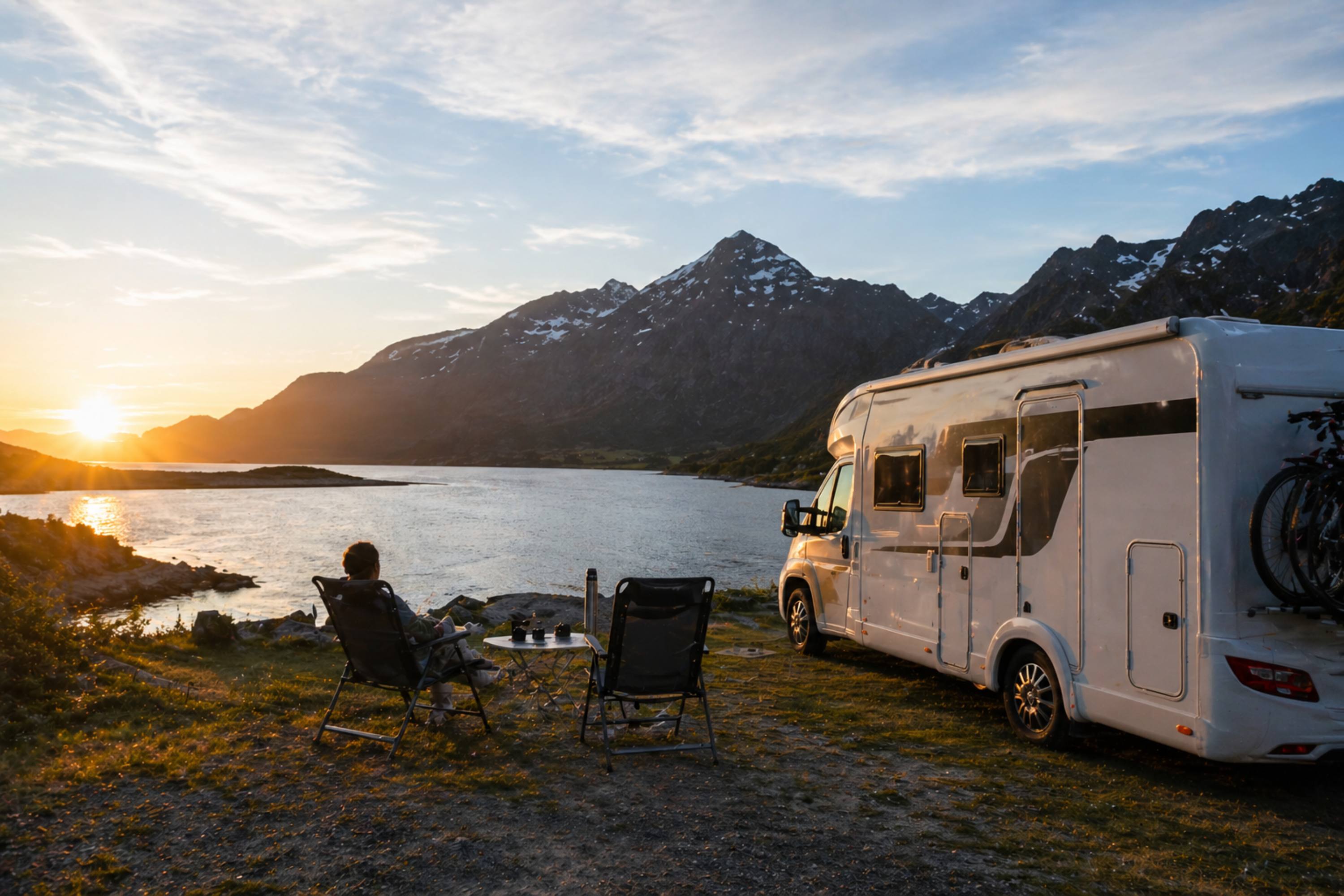 Bobil parkert ved vannet